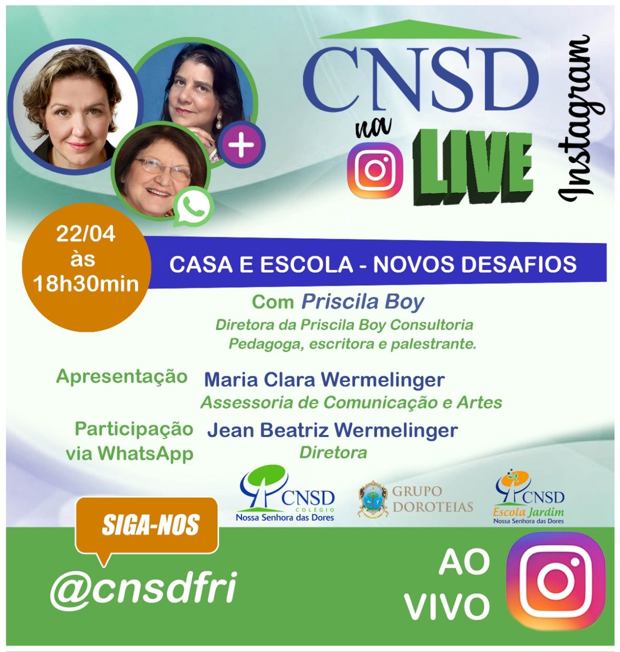 Colégio Nossa Senhora das Dores – live sobre os novos desafios do Coronavírus