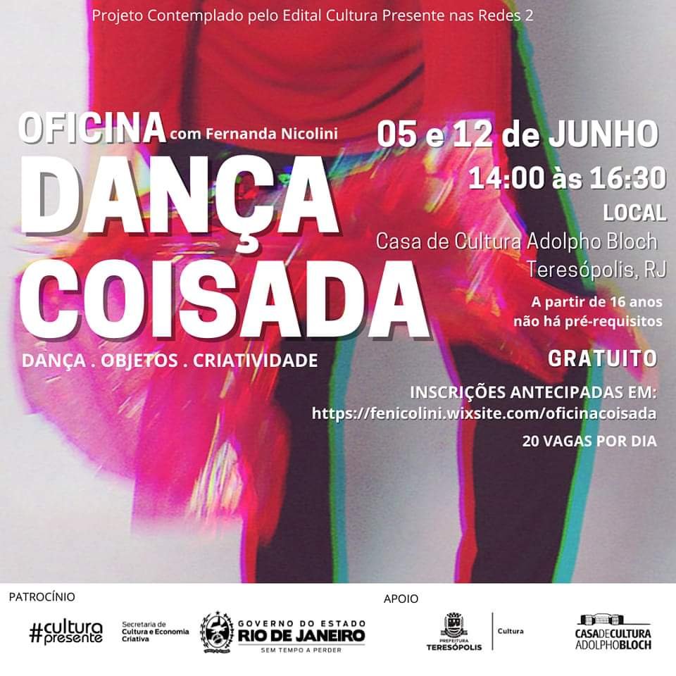 Oficinas gratuitas do projeto ‘Dança Coisada’ acontecem nos dias 5 e 12 de junho, na Casa de Cultura