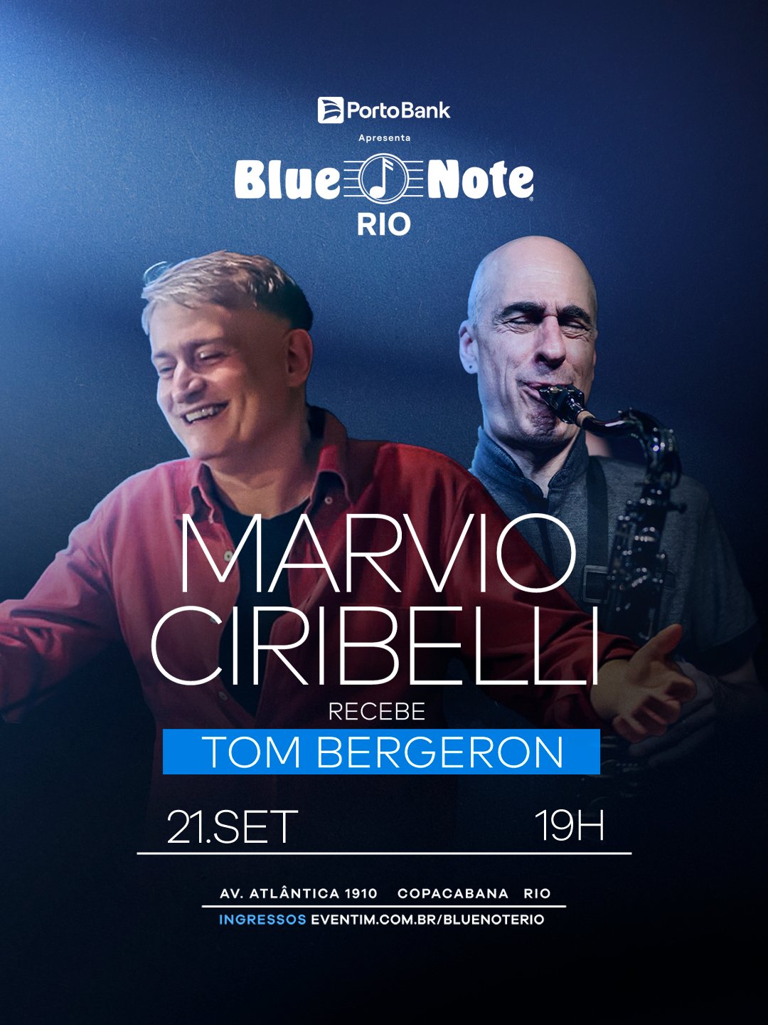 Marvio Ciribelli recebe o saxofonista americano Tom Bergeron e a cantora e apresentadora Mylena Ciribelli no Blue Note Rio Marvio Ciribelli recebe o saxofonista americano Tom Bergeron e a cantora e apresentadora Mylena Ciribelli no Blue Note Rio